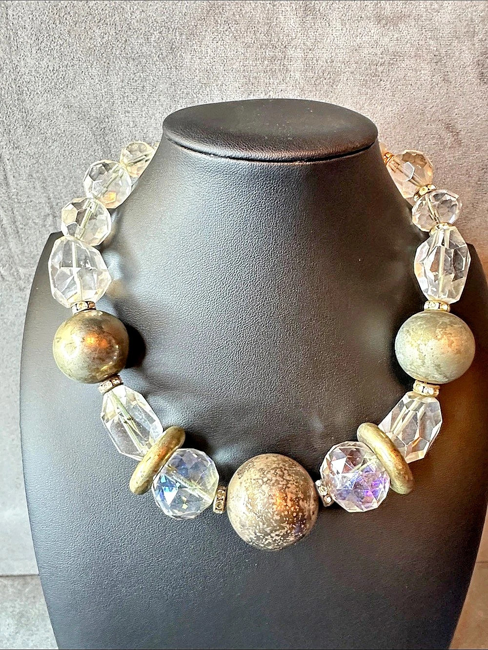 Crystal Beaded Statement Necklace - Silver & Clear